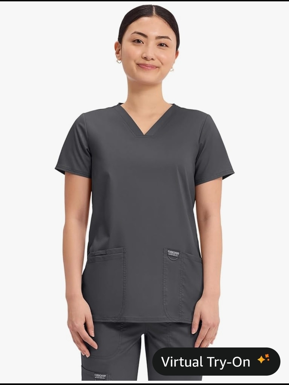 Closet Clearance! Cherokee Women's V-Neck Scrub Top in Charcoal Gray